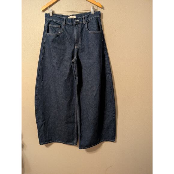 Zara Denim - Zara Super High Rise Wide Leg Palazzo Denim Jeans Womens 10 Dark Wash